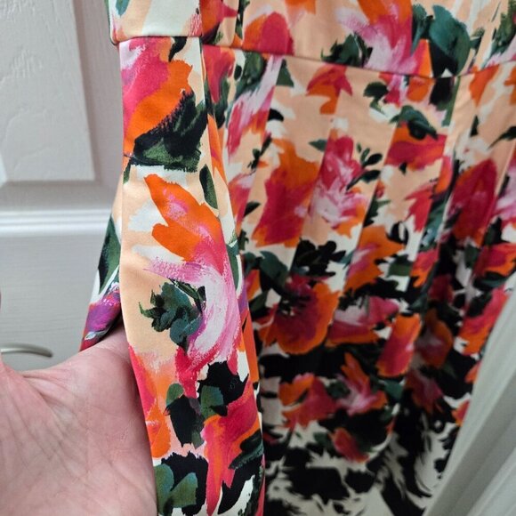 Talbots Midi Dress Womens 2P Petites Pink Black Floral Pleated A-line Tradwife - Picture 8 of 13